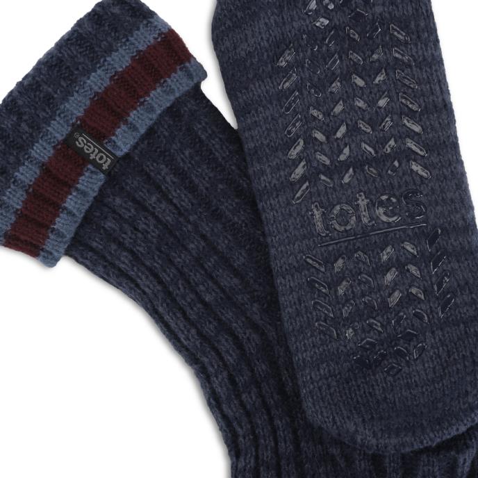 totes toasties® Mens Fleece Lined Chunky Rib Slipper Sock Blue Extra Image 4